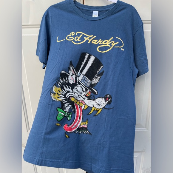 Ed Hardy Other - Don•Ed Hardy Wolf Tee Crystal Gem *mint*